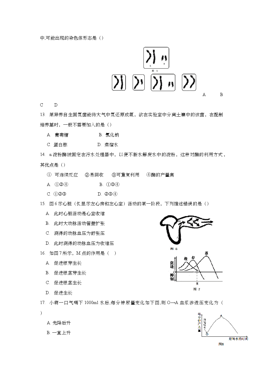 2018年上海市高中毕业统一学业考试生物试卷(原卷版).doc,第3页预览