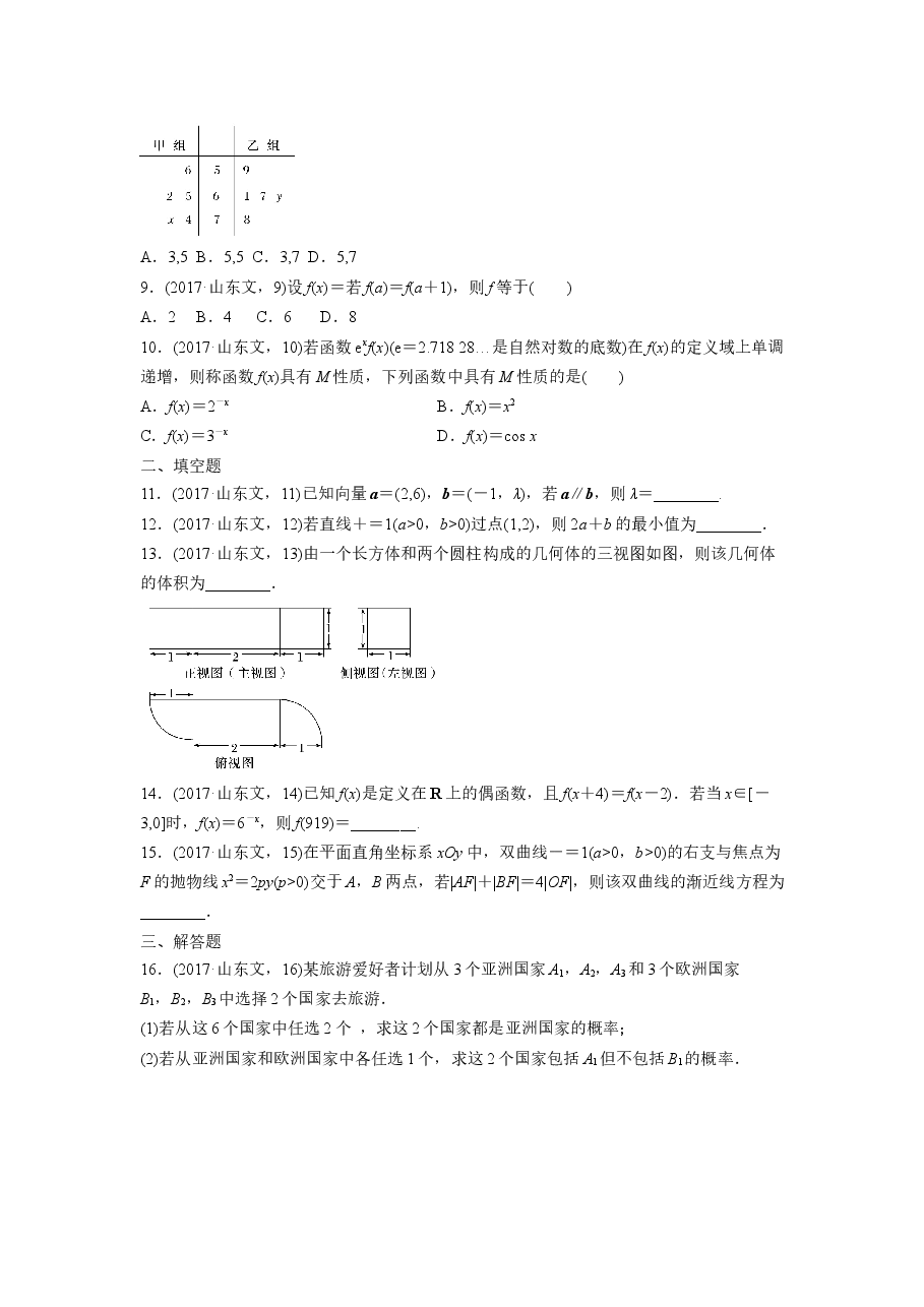 2017年高考真题数学【文】(山东卷)（原卷版).docx，第2页预览