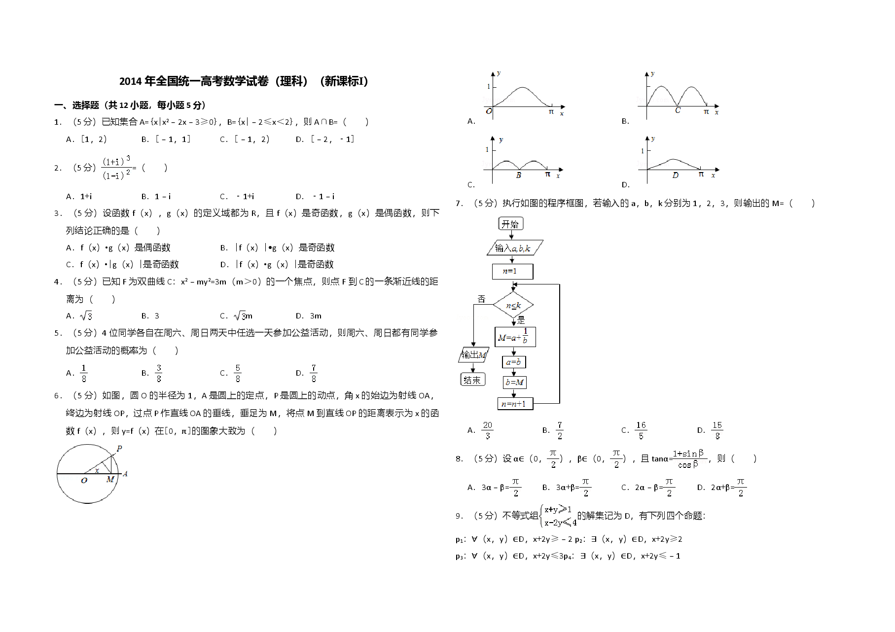 2014年全国统一高考数学试卷(理科)(新课标ⅰ)(含解析版).doc,第1页预览