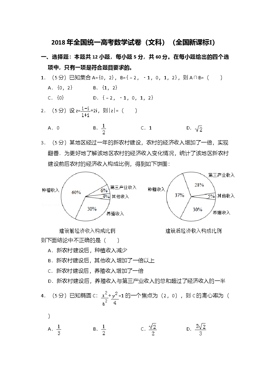 2018年高考真题数学【文】(山东卷)(原卷版).doc,第1页预览