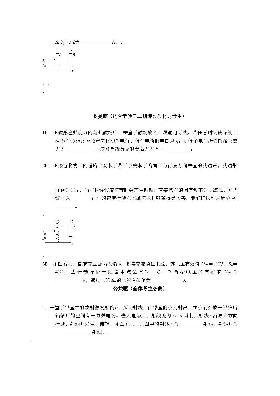 2007年上海市高中毕业统一学业考试物理试卷(原卷版).doc,第2页预览