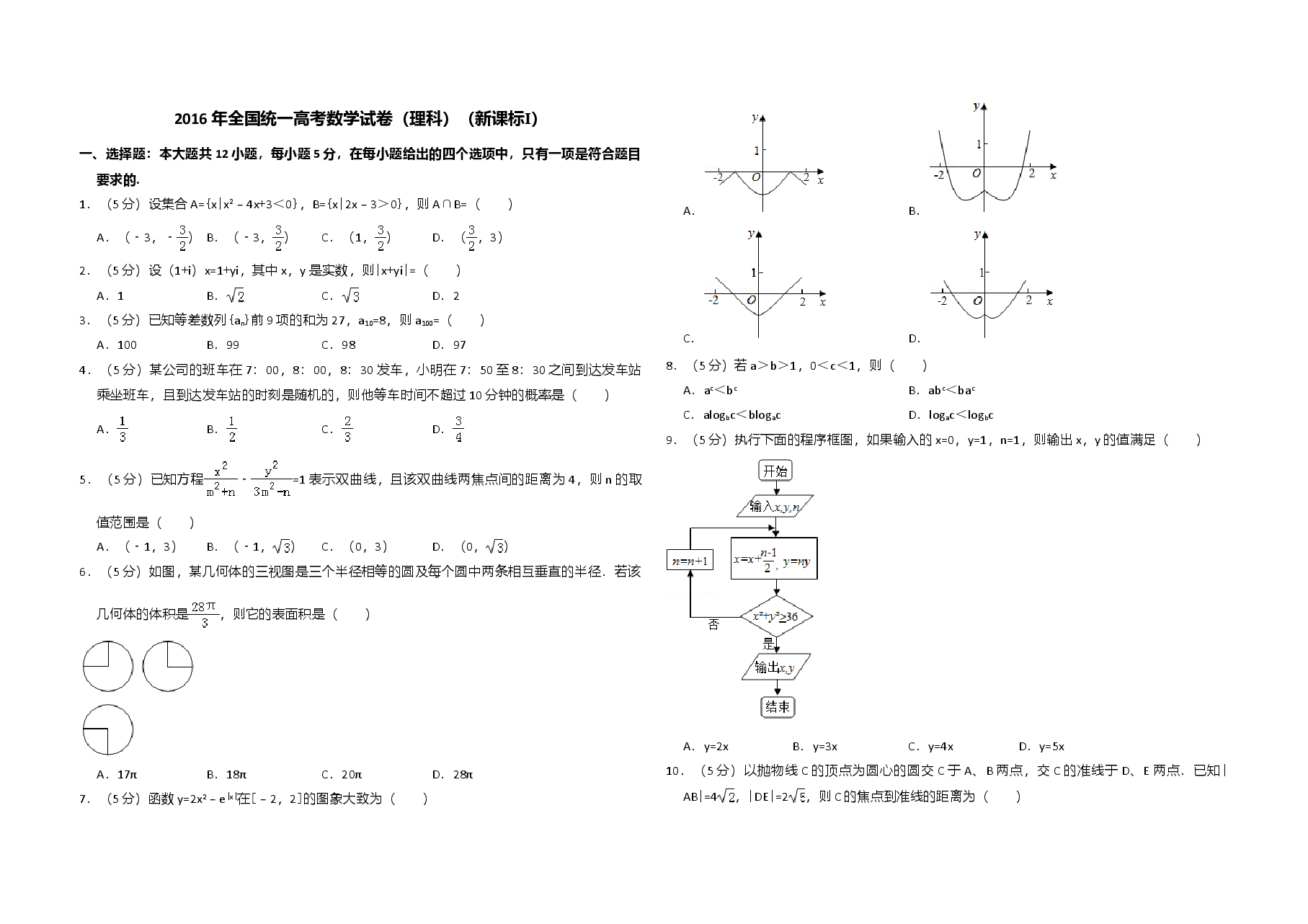 2016年全国统一高考数学试卷(理科)(新课标ⅰ)(含解析版).doc,第1页预览