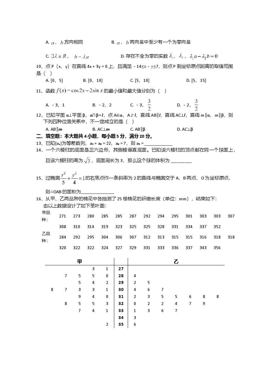 2008年海南省高考文科数学试题及答案.doc,第2页预览