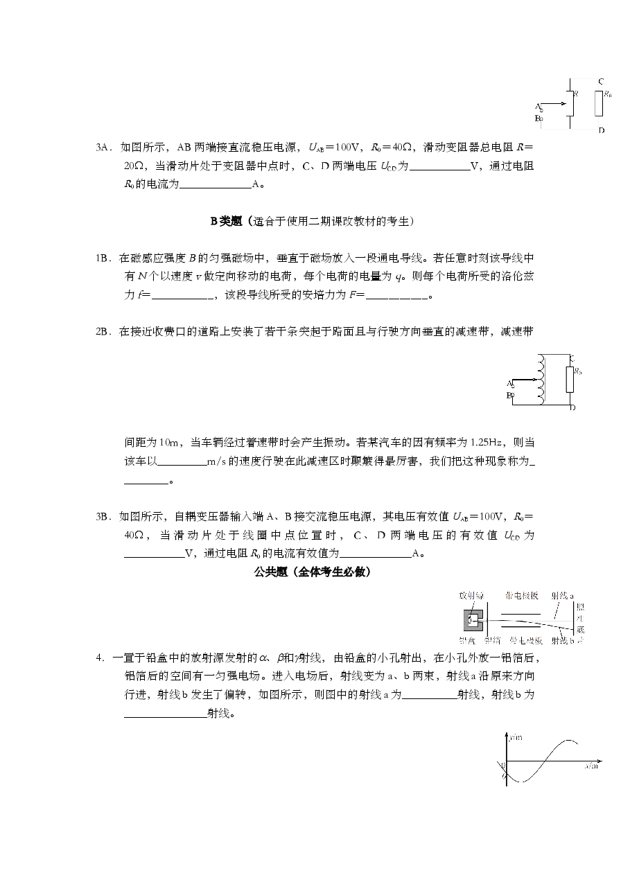 2007年上海市高中毕业统一学业考试物理试卷(答案版).doc,第2页预览