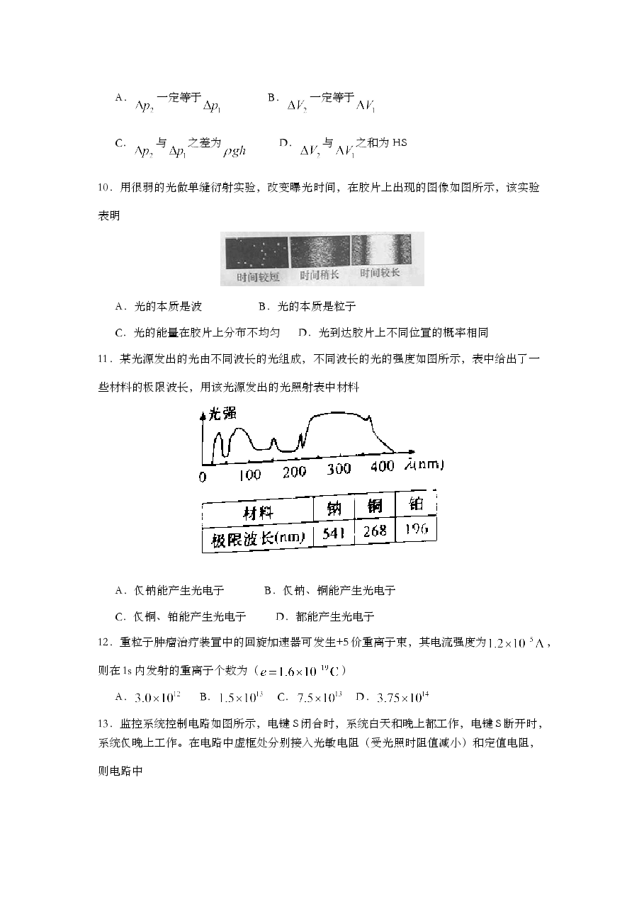2015年上海市高中毕业统一学业考试物理试卷（答案版）.doc，第3页预览