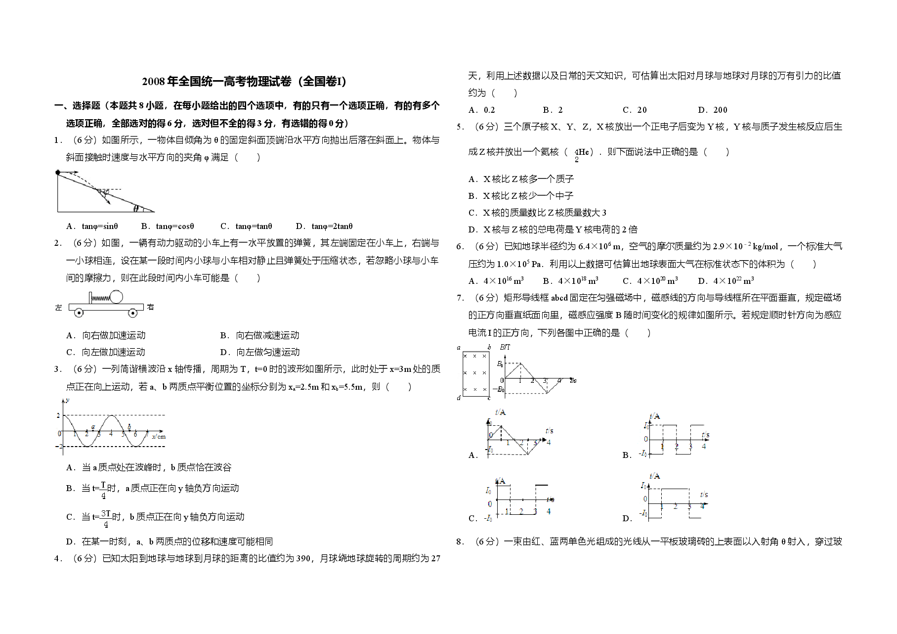 2008年全国统一高考物理试卷（全国卷ⅰ）（原卷版）.doc，第1页预览
