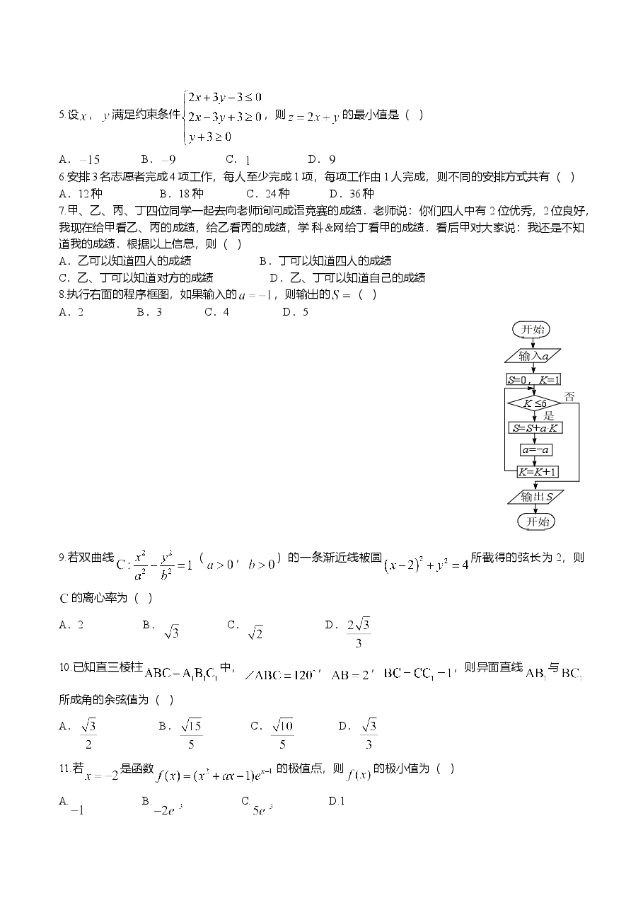 2017年理科数学海南省高考真题含答案.doc,第2页预览