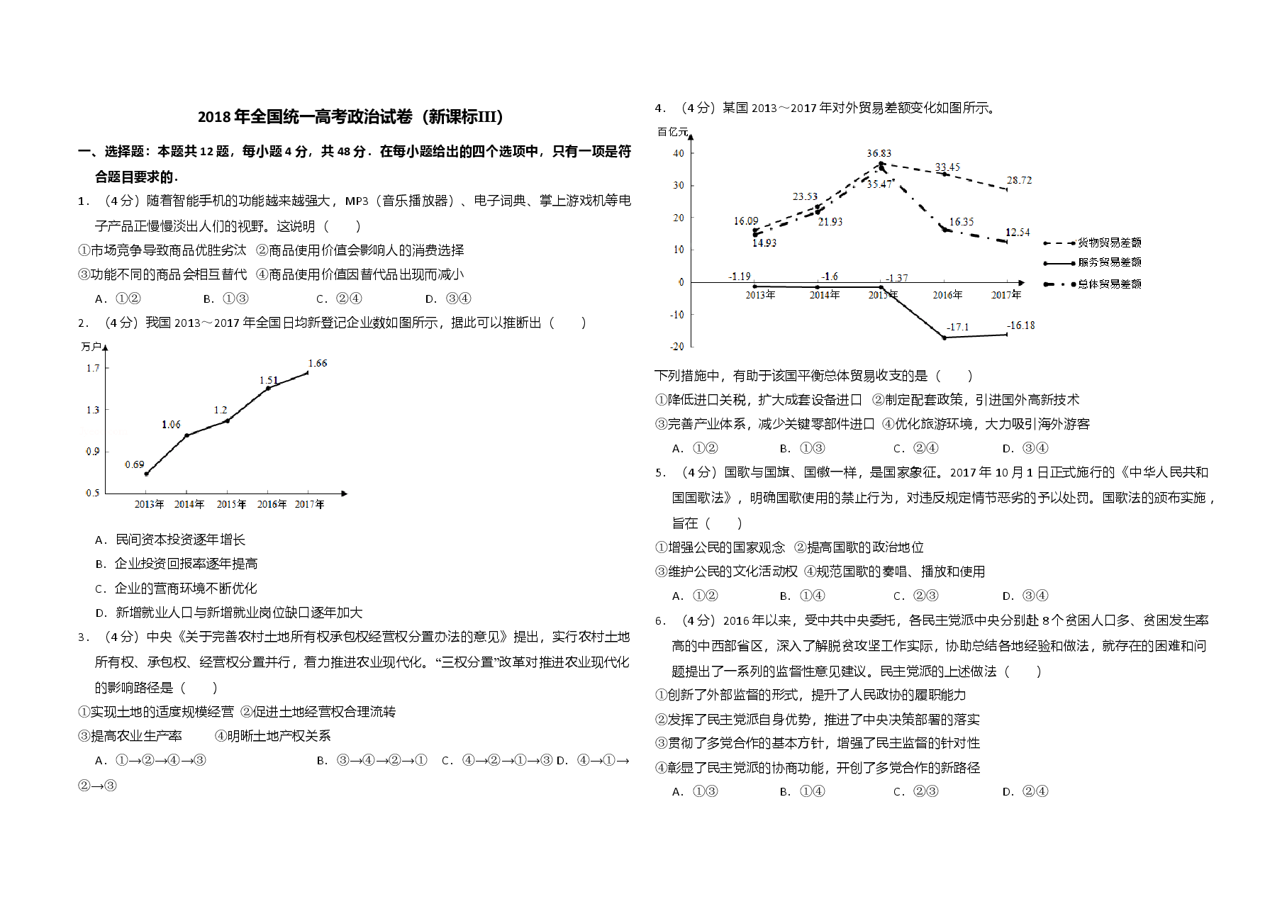 2018年全国统一高考政治试卷（新课标ⅲ）（含解析版）.doc，第1页预览
