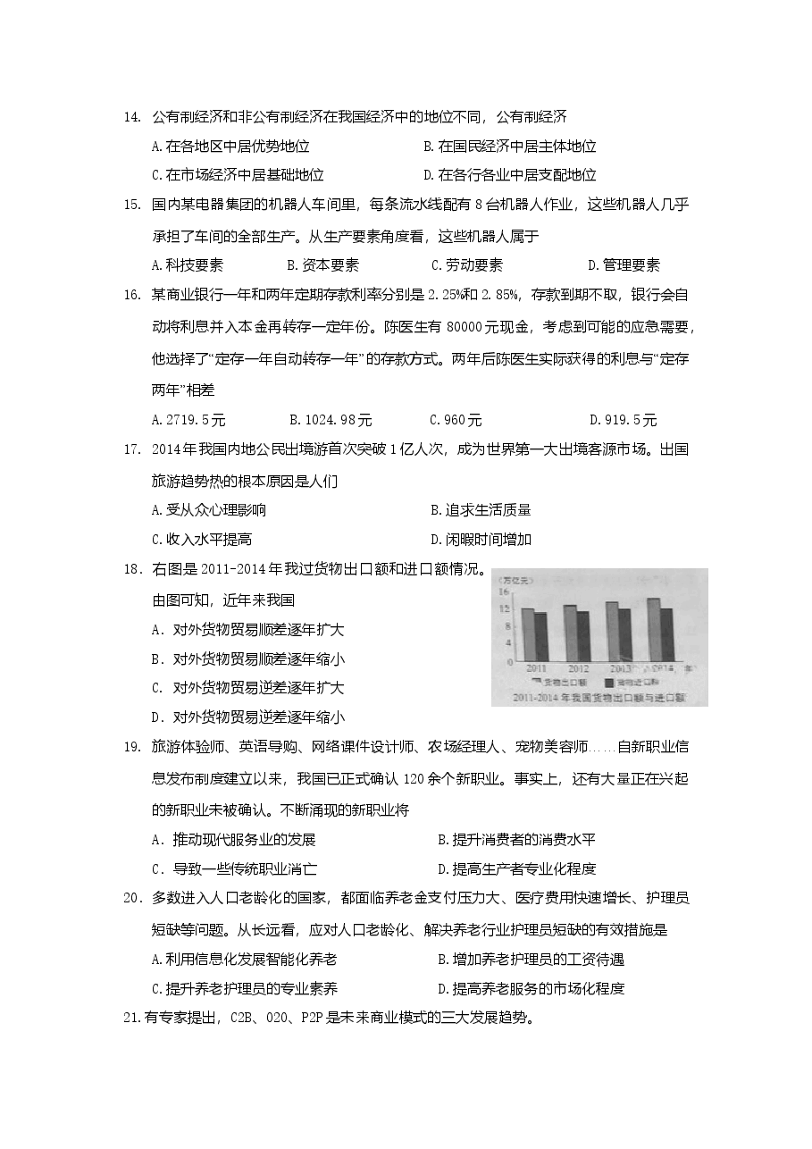 2015年上海市高中毕业统一学业考试政治试卷(原卷版).doc,第3页预览