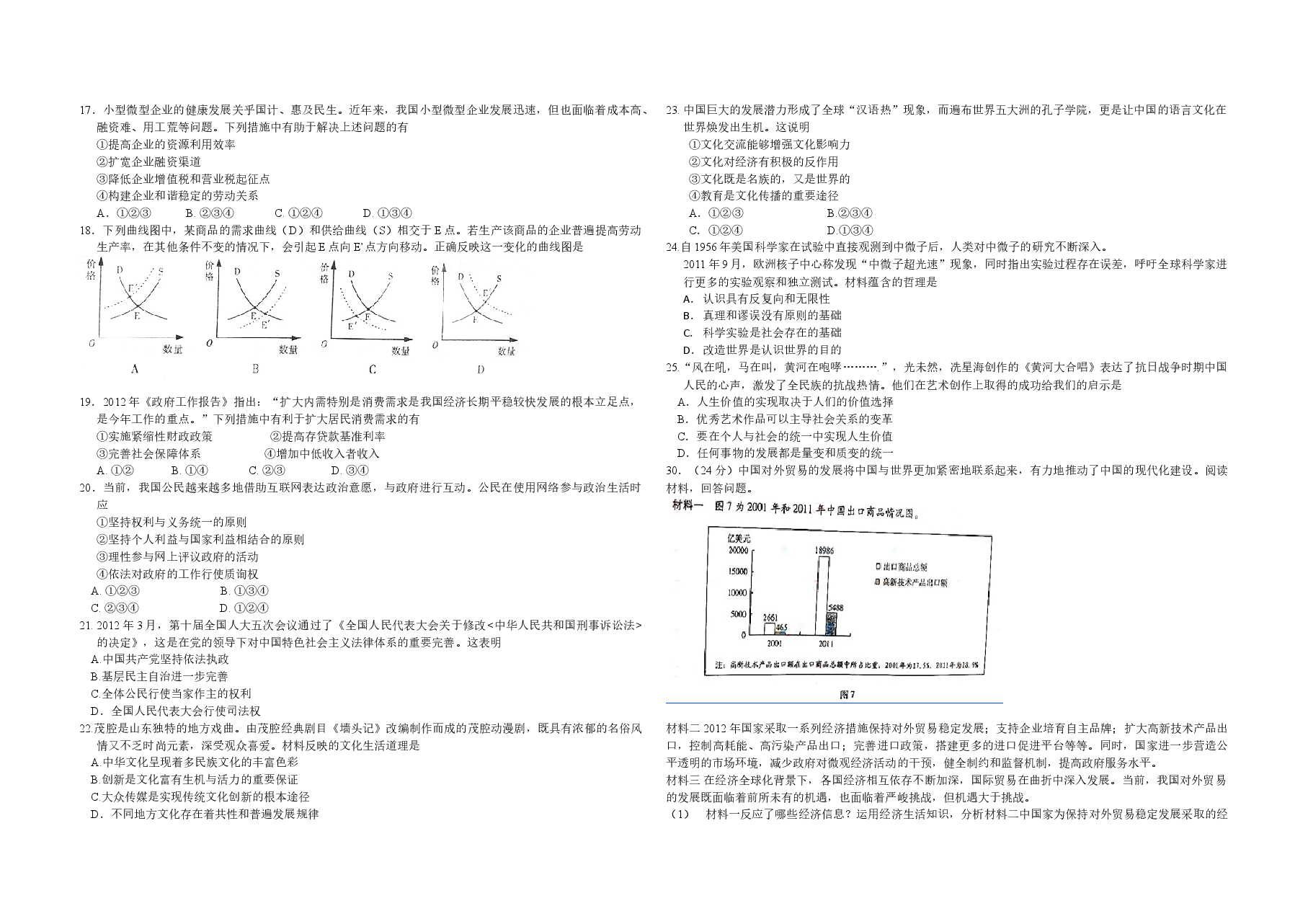 2012年高考真题 政治(山东卷)(含解析版).doc,第1页预览