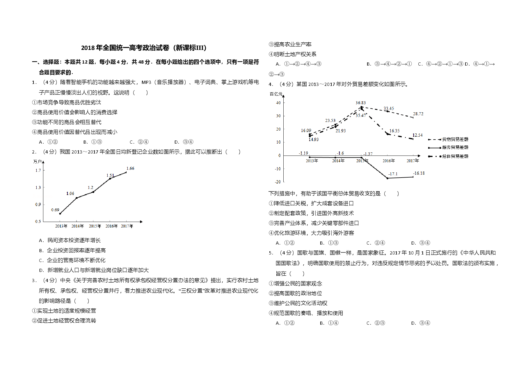 2018年全国统一高考政治试卷（新课标ⅲ）（原卷版）.doc，第1页预览