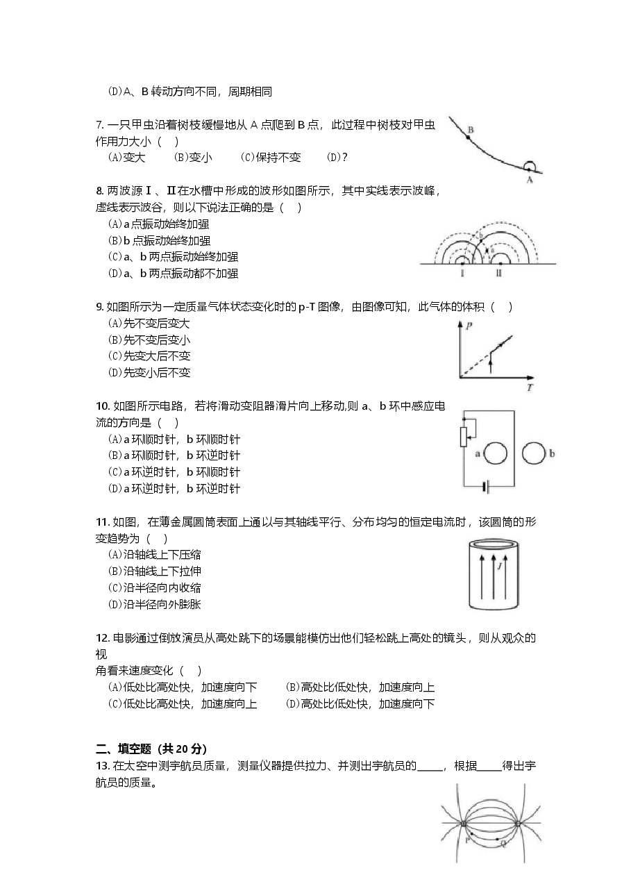 2019年上海市高中毕业统一学业考试物理试卷(原卷版).doc,第2页预览