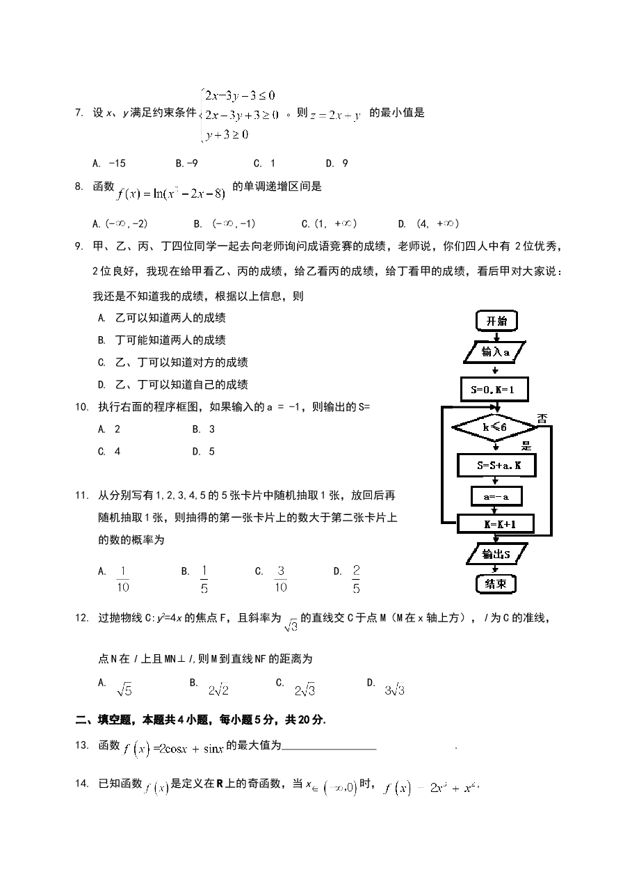 2017年海南省高考文科数学试题及答案.doc,第2页预览
