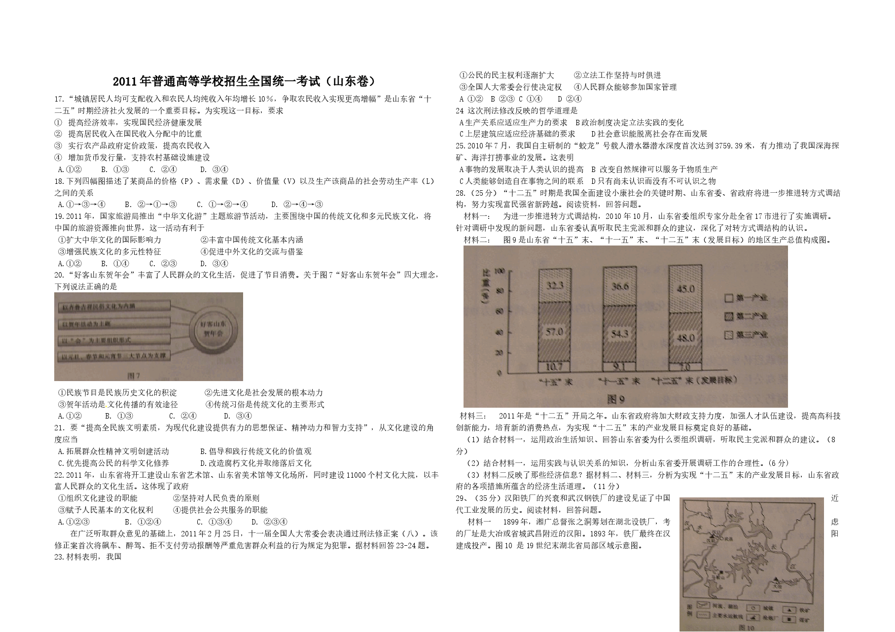 2011年高考真题 政治(山东卷)(含解析版).doc,第1页预览