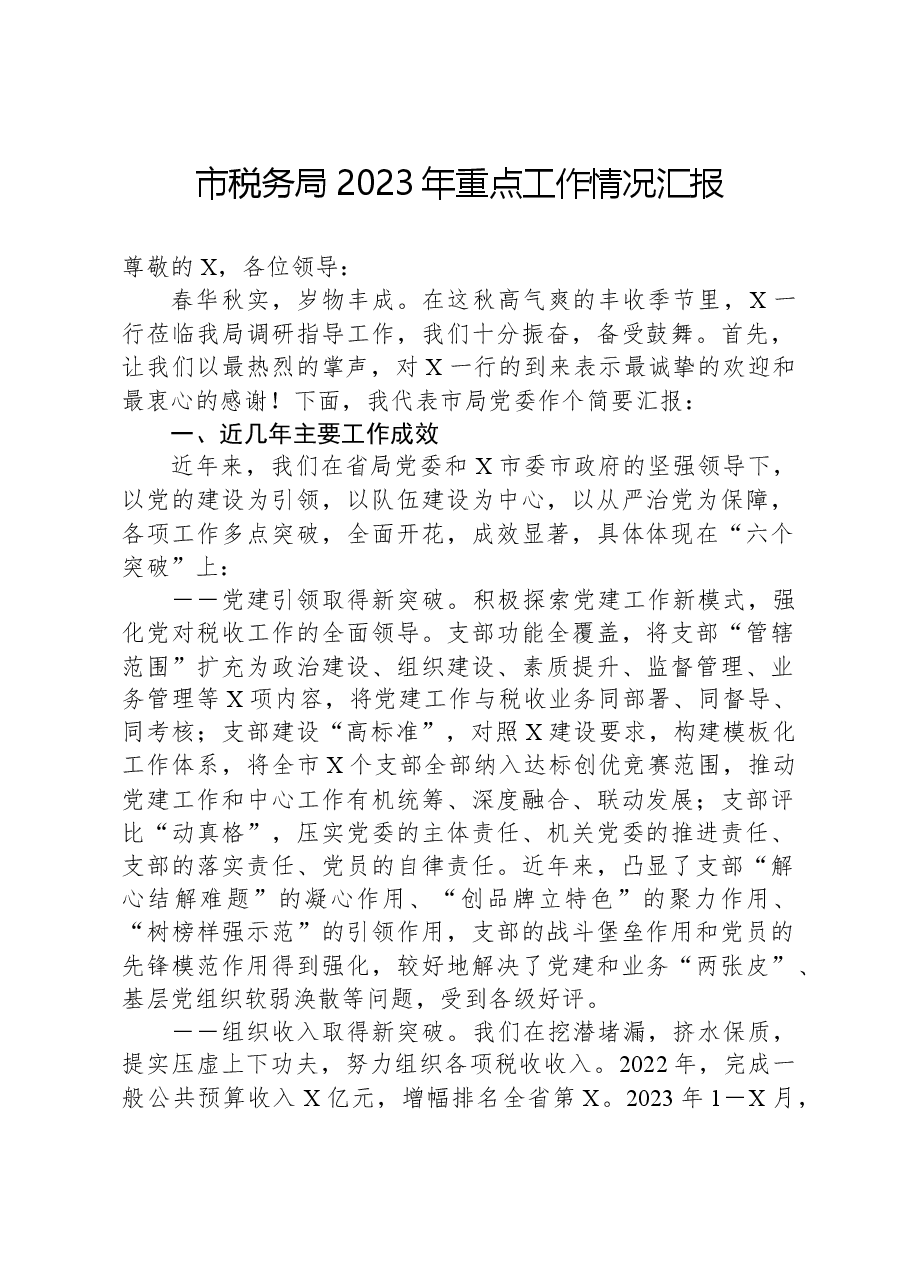 市税务局2023年重点工作情况汇报.docx,第1页预览