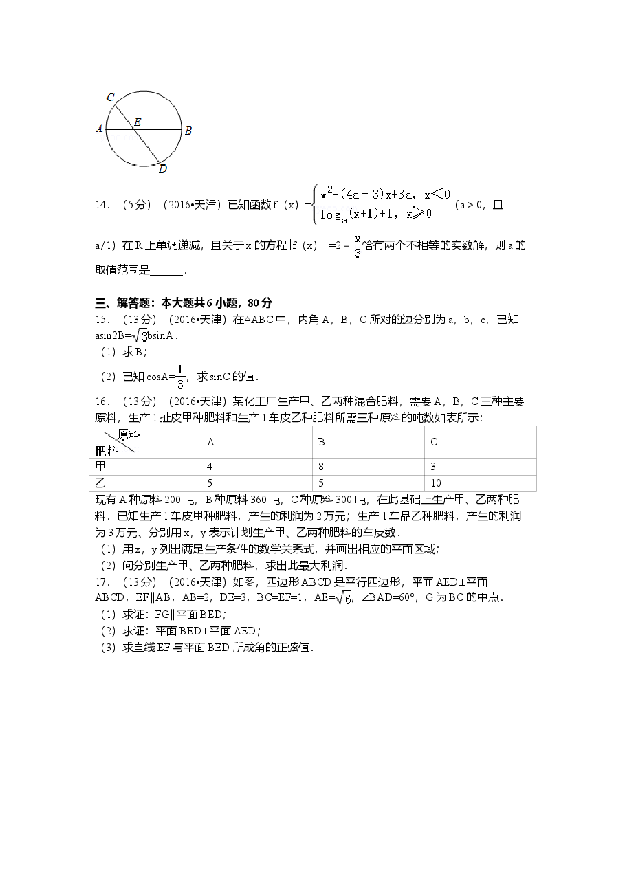 2016年天津高考文科数学试题及答案(Word版).doc,第3页预览