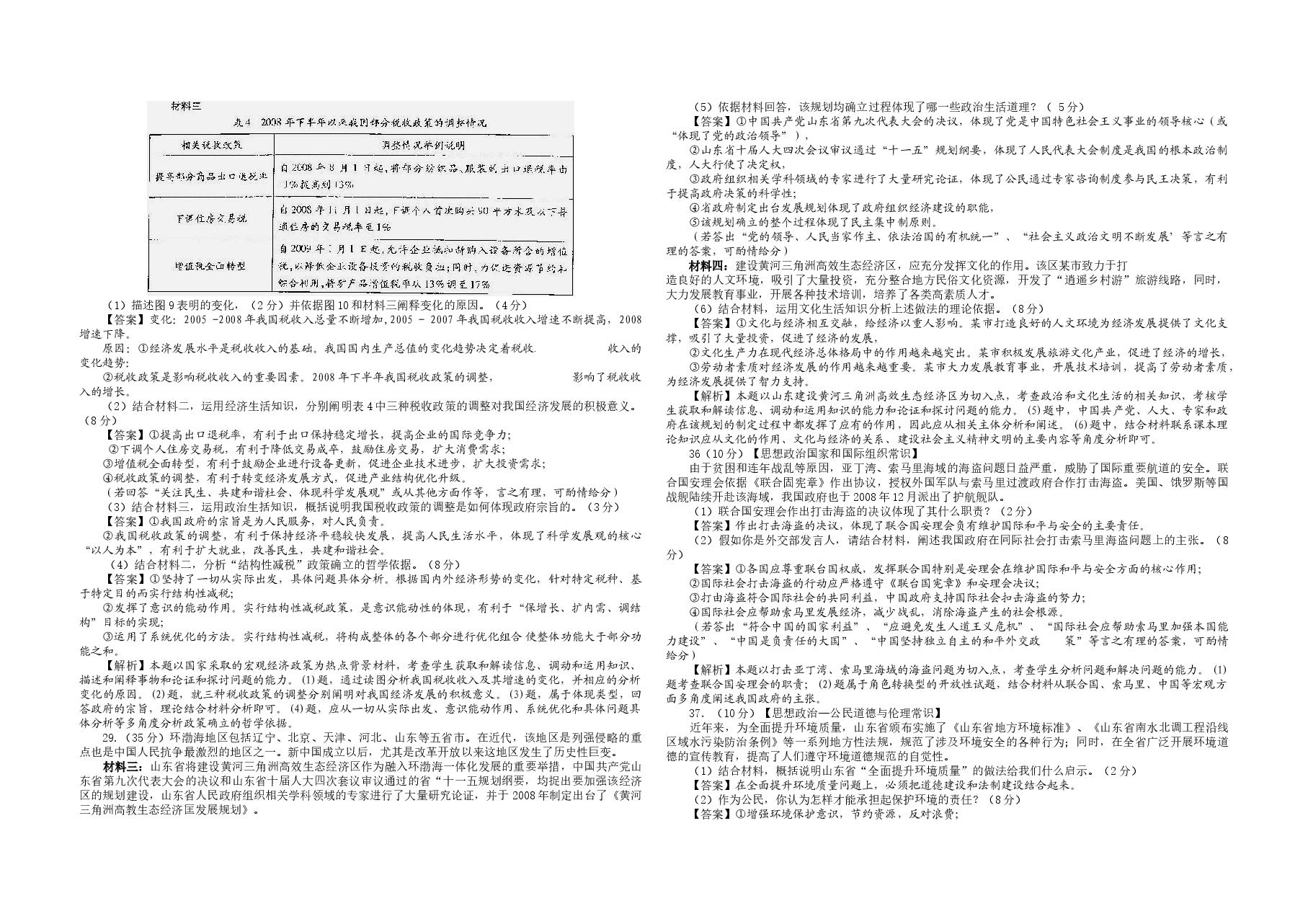 2009年高考真题 政治(山东卷)（含解析版）.doc，第2页预览
