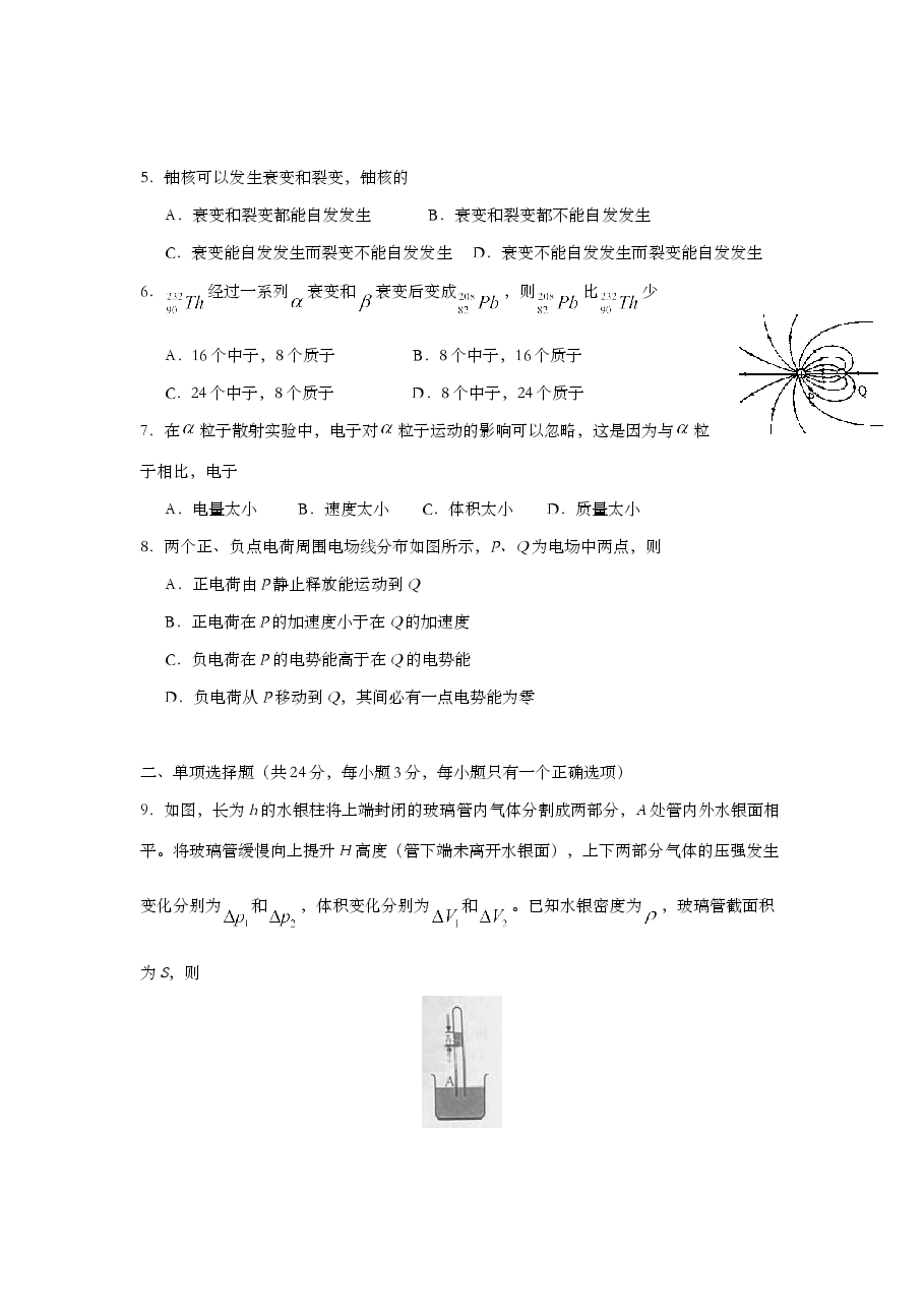 2015年上海市高中毕业统一学业考试物理试卷（答案版）.doc，第2页预览