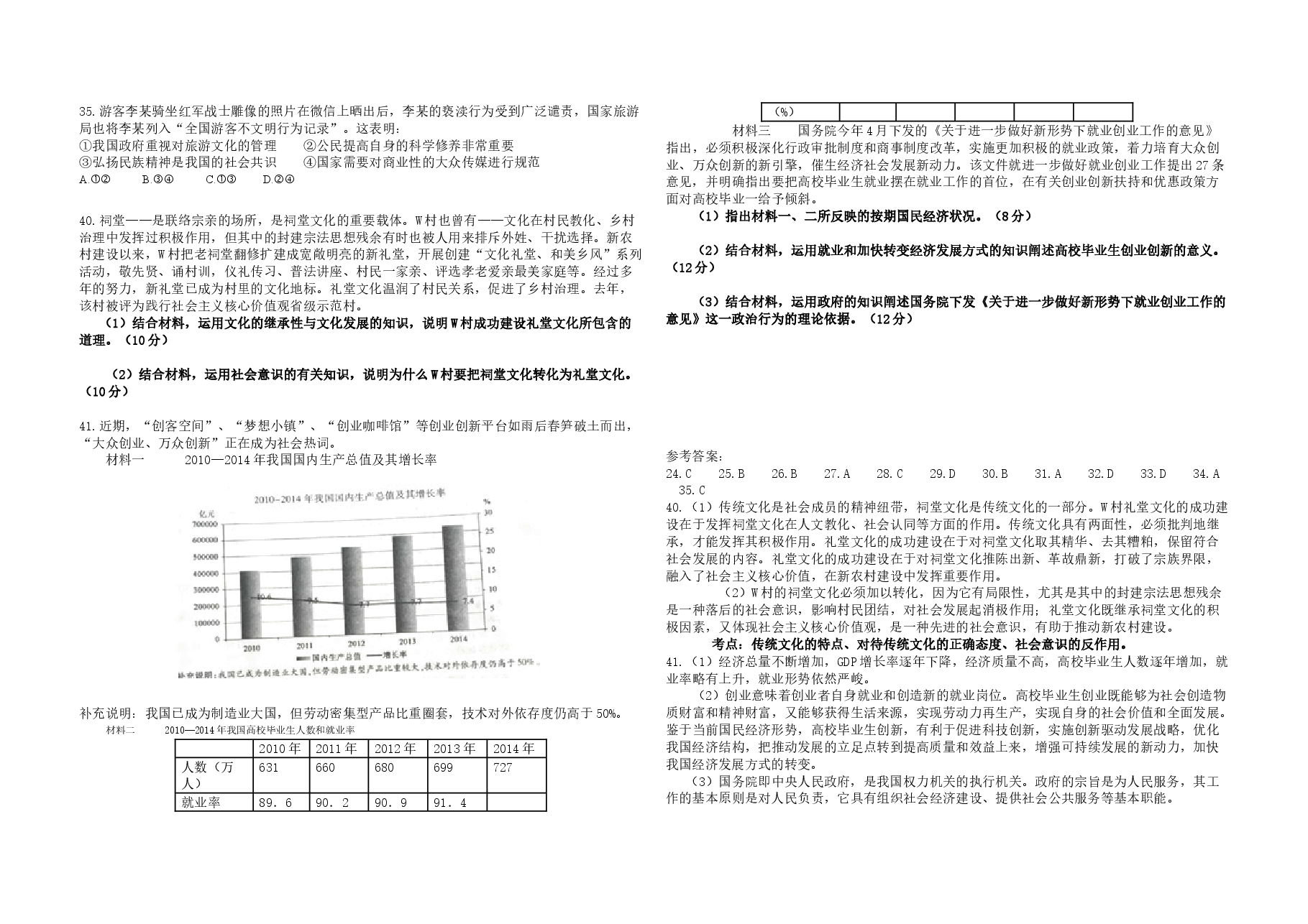 2015年浙江省高考政治【6月】(含解析版).doc,第2页预览