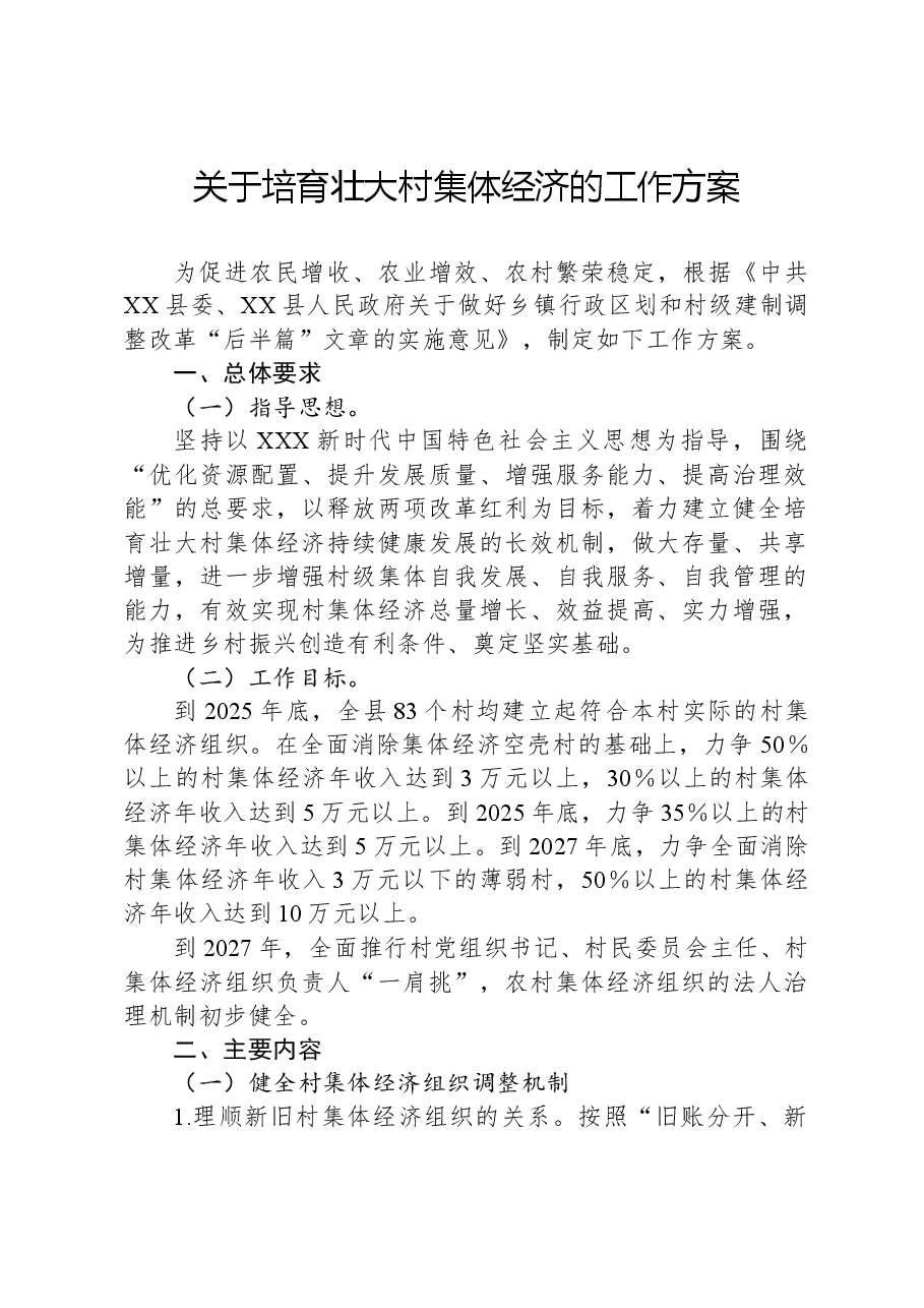 关于培育壮大村集体经济的工作方案.docx,第1页预览