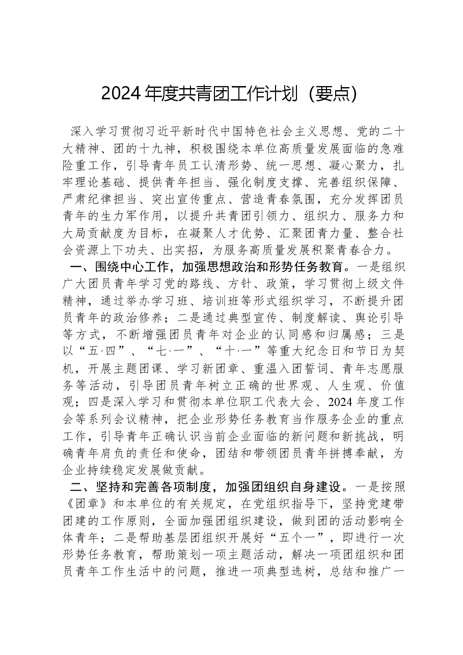 2024年度共青团工作计划(要点).docx,第1页预览