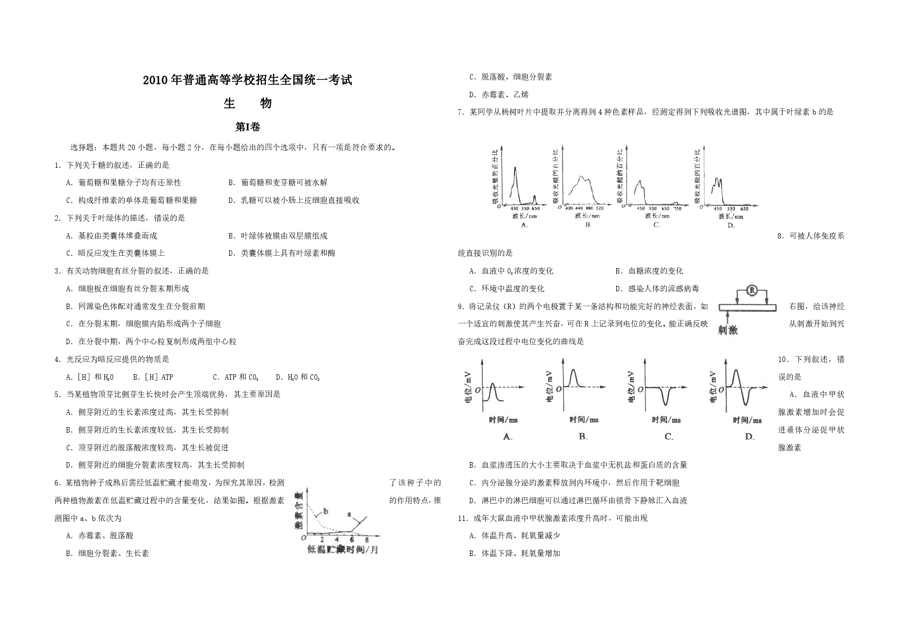 2010年高考海南卷生物试题及答案.pdf,第1页预览