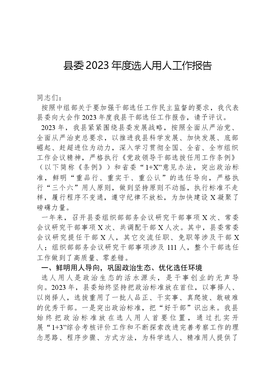 县委2023年度选人用人工作报告.docx,第1页预览