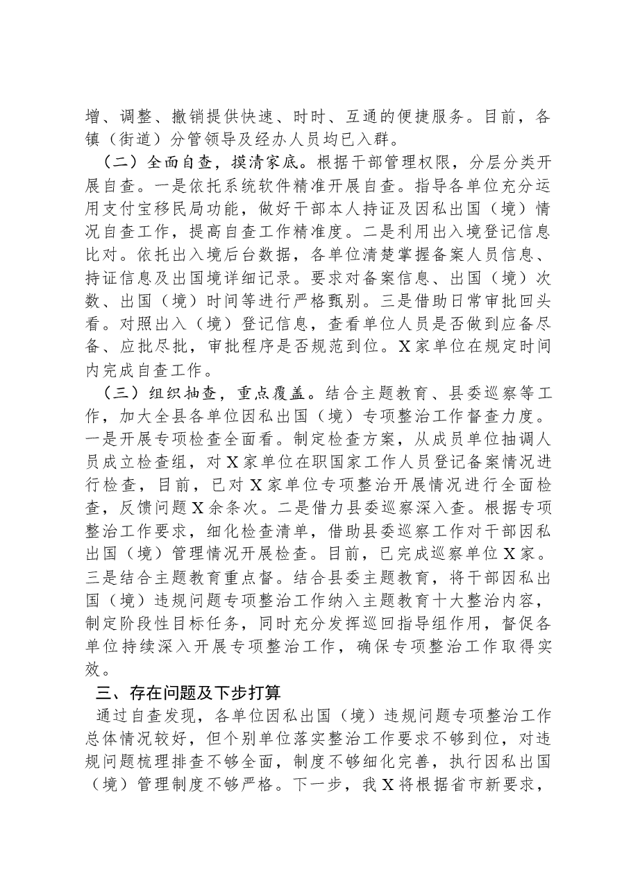 干部因私出国(境)专项整治行动阶段性总结.docx,第2页预览