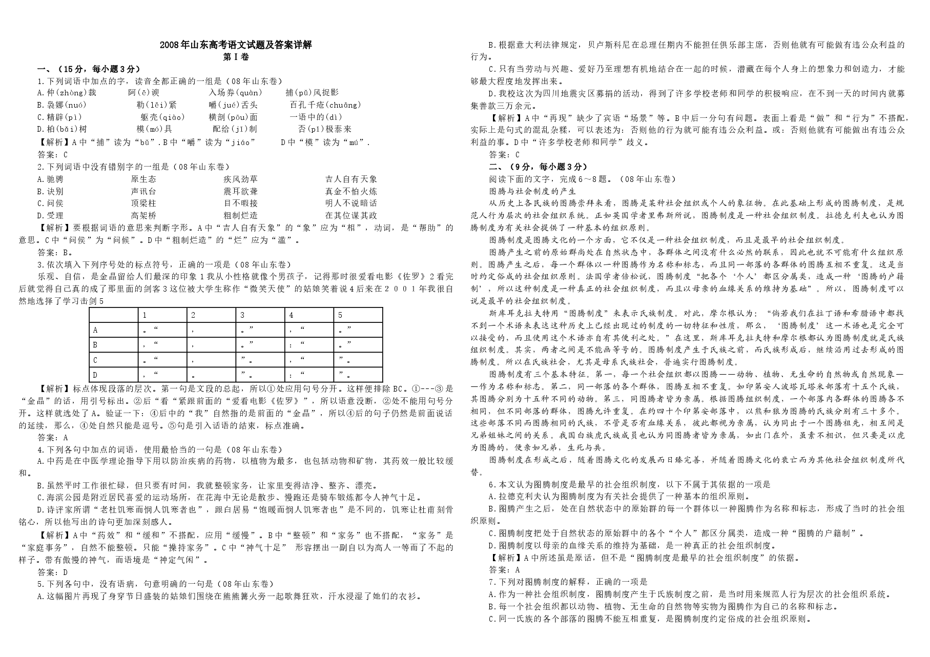 2008年高考真题 语文(山东卷)（含解析版）.doc，第1页预览