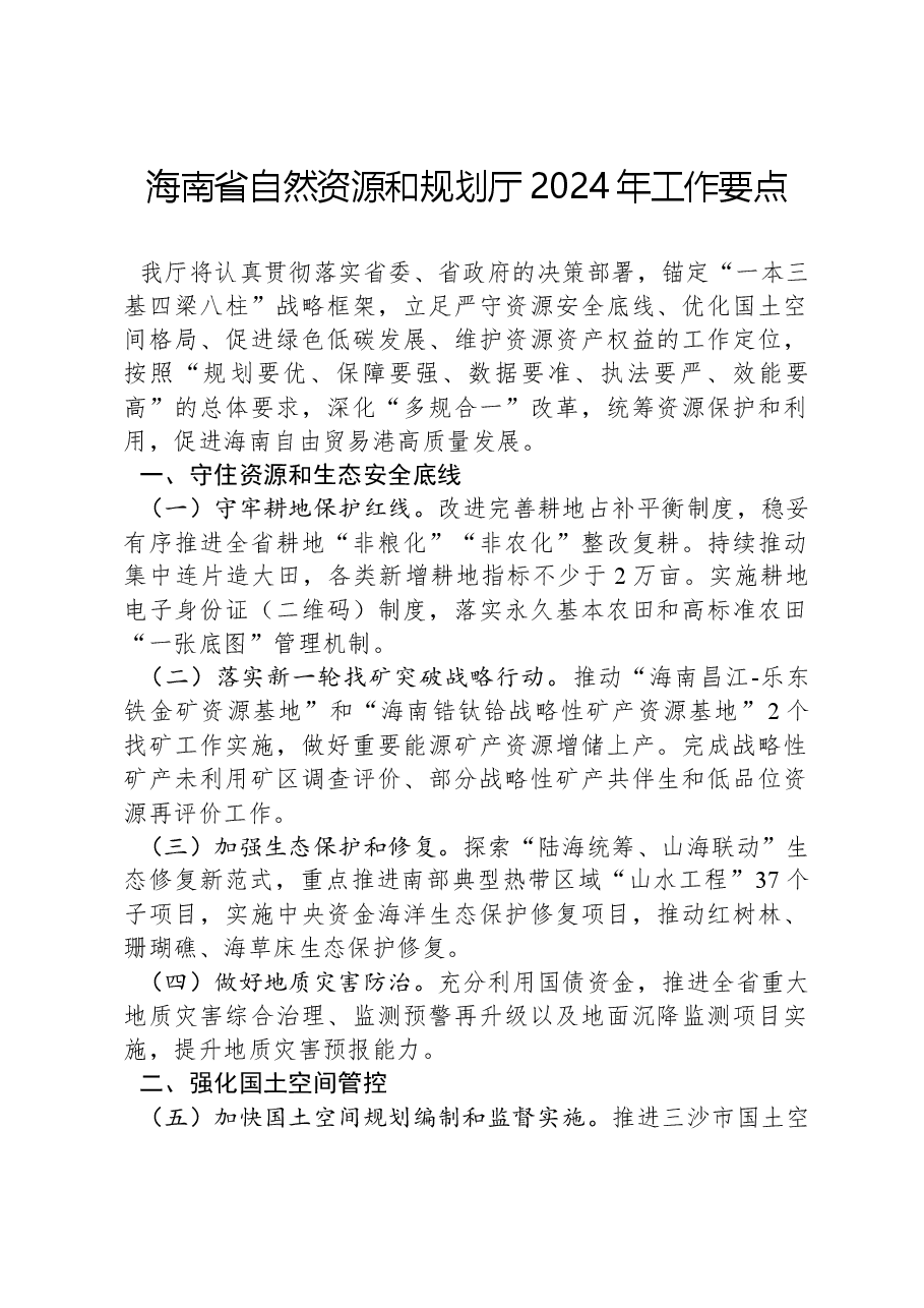 海南省自然资源和规划厅2024年工作要点.docx，第1页预览