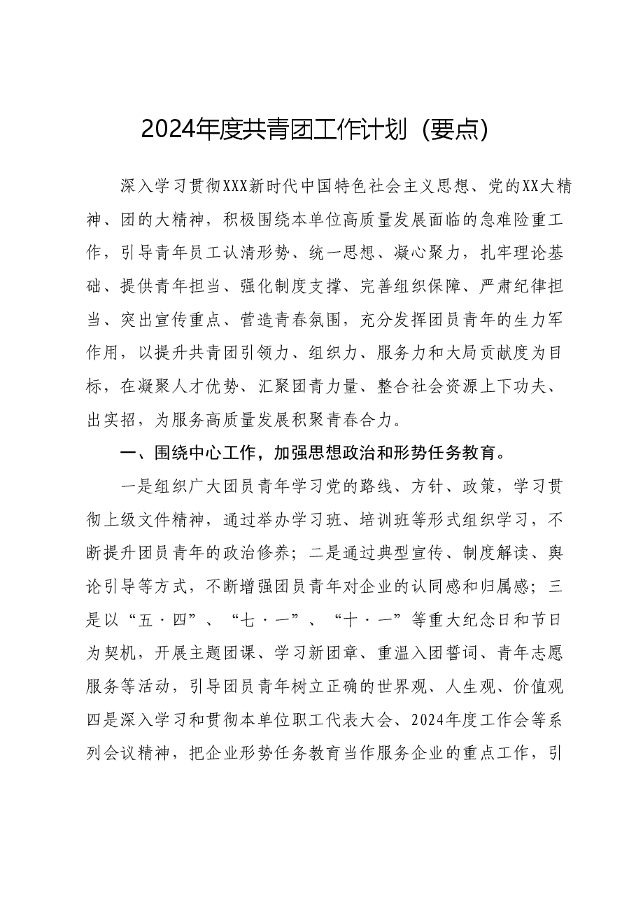 2024年度共青团工作计划（要点）.docx，第1页预览