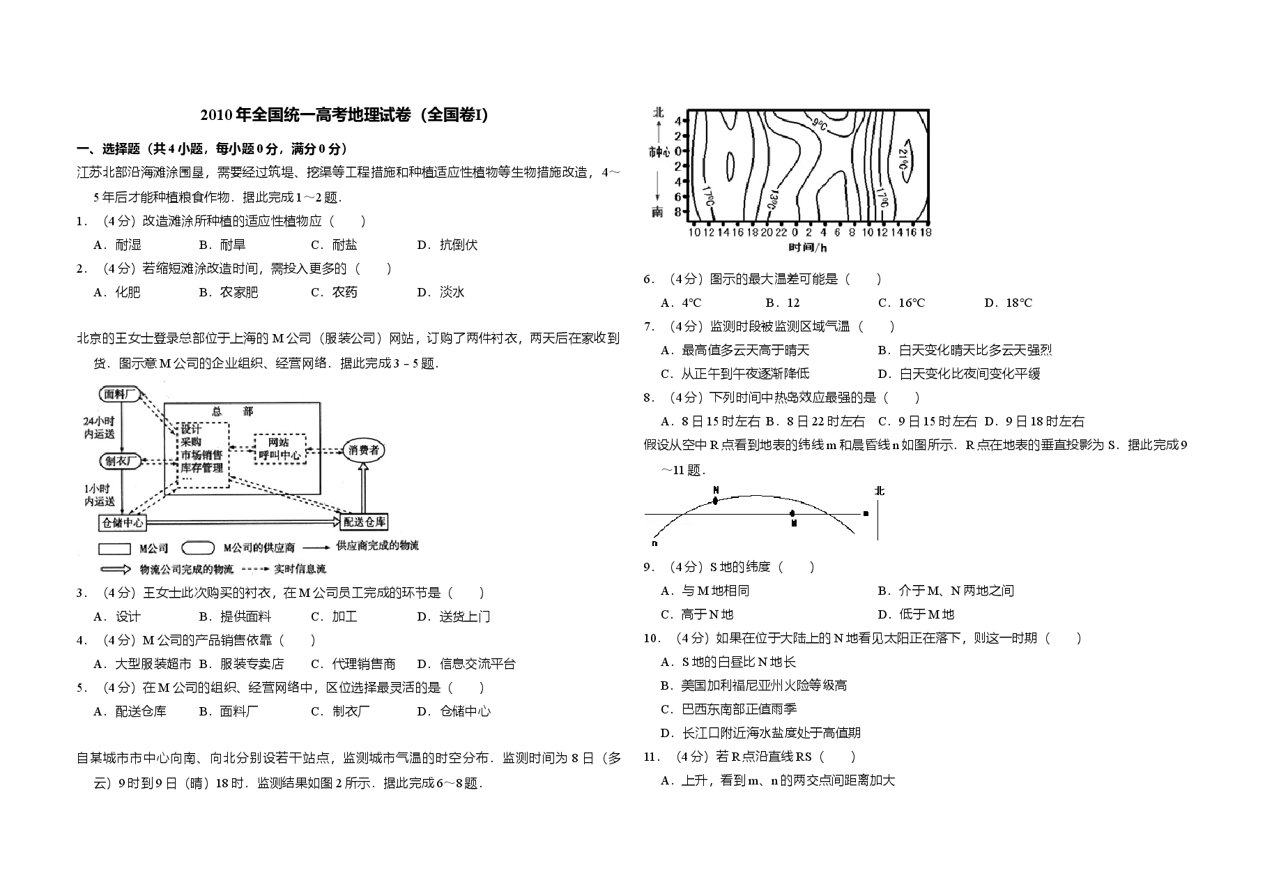 2010年全国统一高考地理试卷（全国卷ⅰ）（原卷版）(1).doc，第1页预览