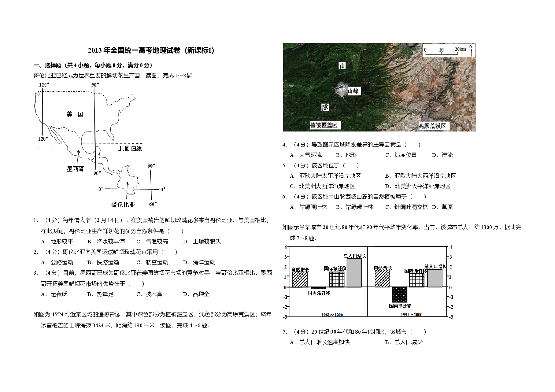 2013年全国统一高考地理试卷(新课标ⅰ)(含解析版)(1).doc,第1页预览