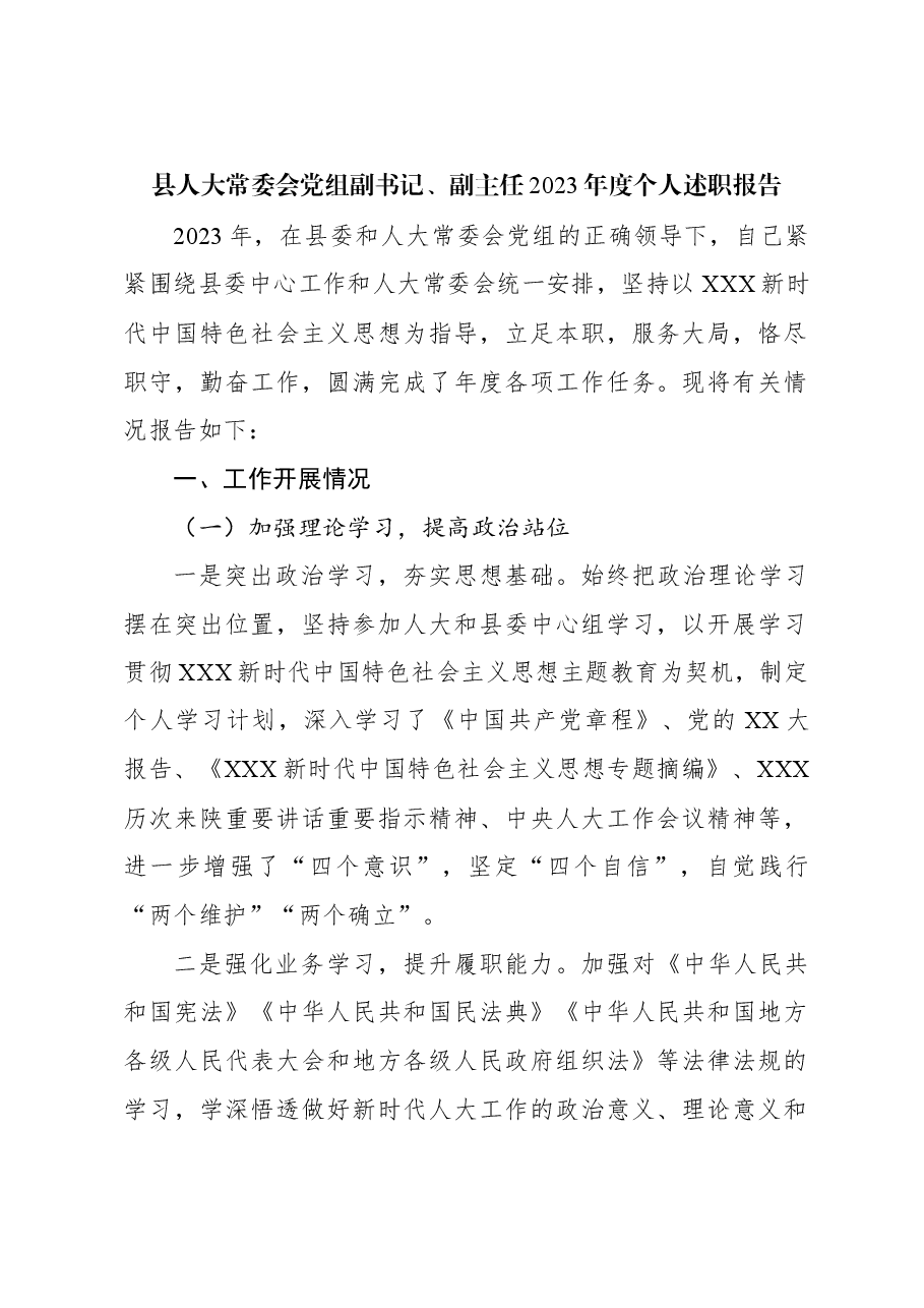(6篇)人大常委会副主任、调研员2023年度个人述职报告材料汇编.docx,第2页预览