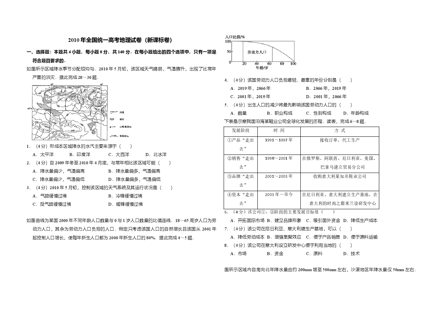 2010年全国统一高考地理试卷(新课标卷)(原卷版)(1).doc,第1页预览