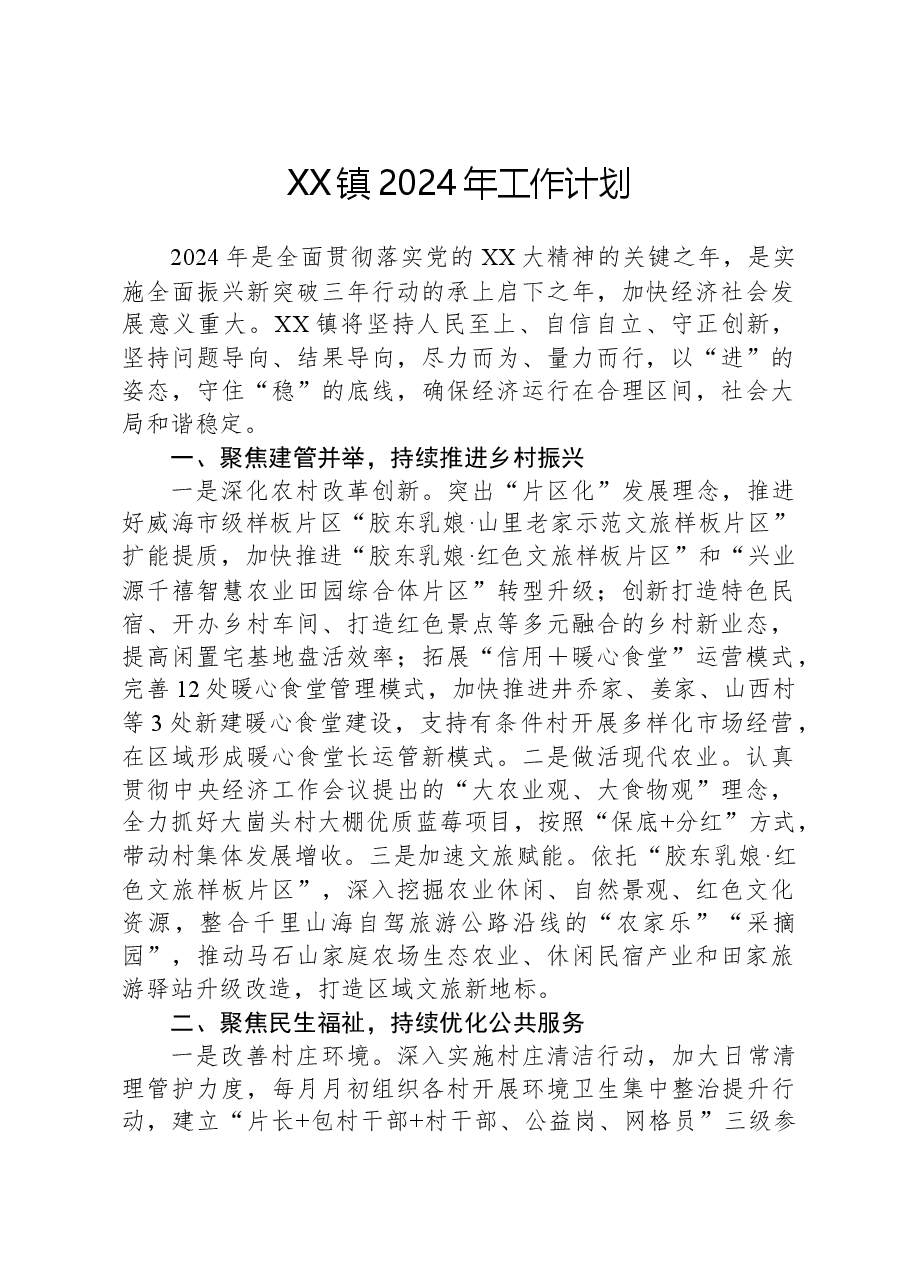XX镇2024年工作计划01.docx,第1页预览