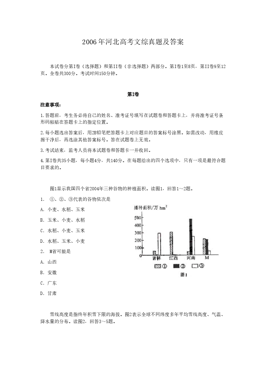 2006年河北高考文综真题及答案.doc,第1页预览