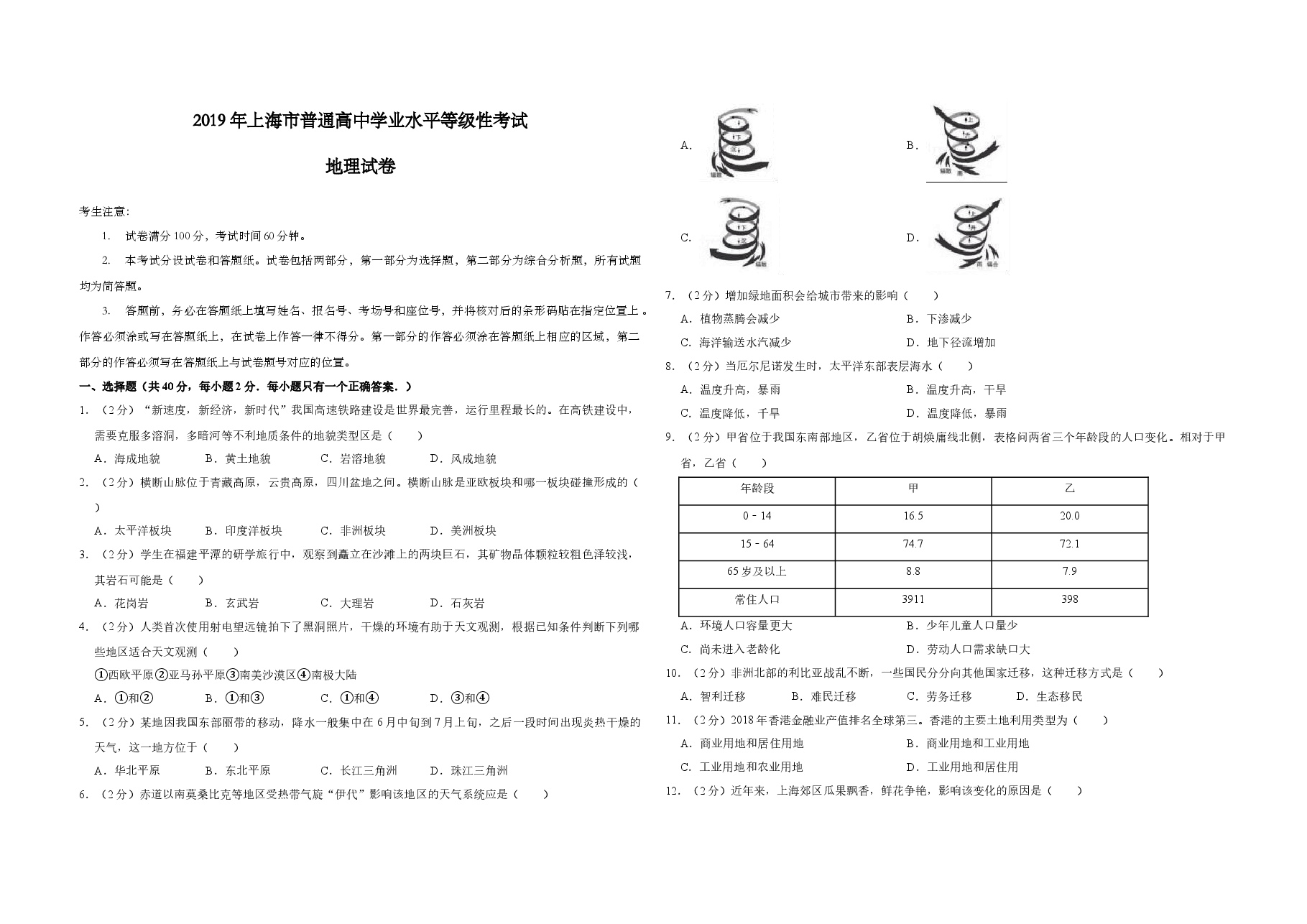 2019年上海市高考地理试题.doc,第1页预览