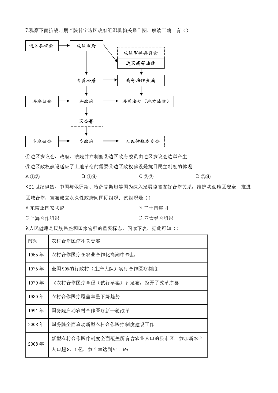 精品解析:浙江省2023年6月普通高校招生选考科目考试历史试题(原卷版).docx,第2页预览
