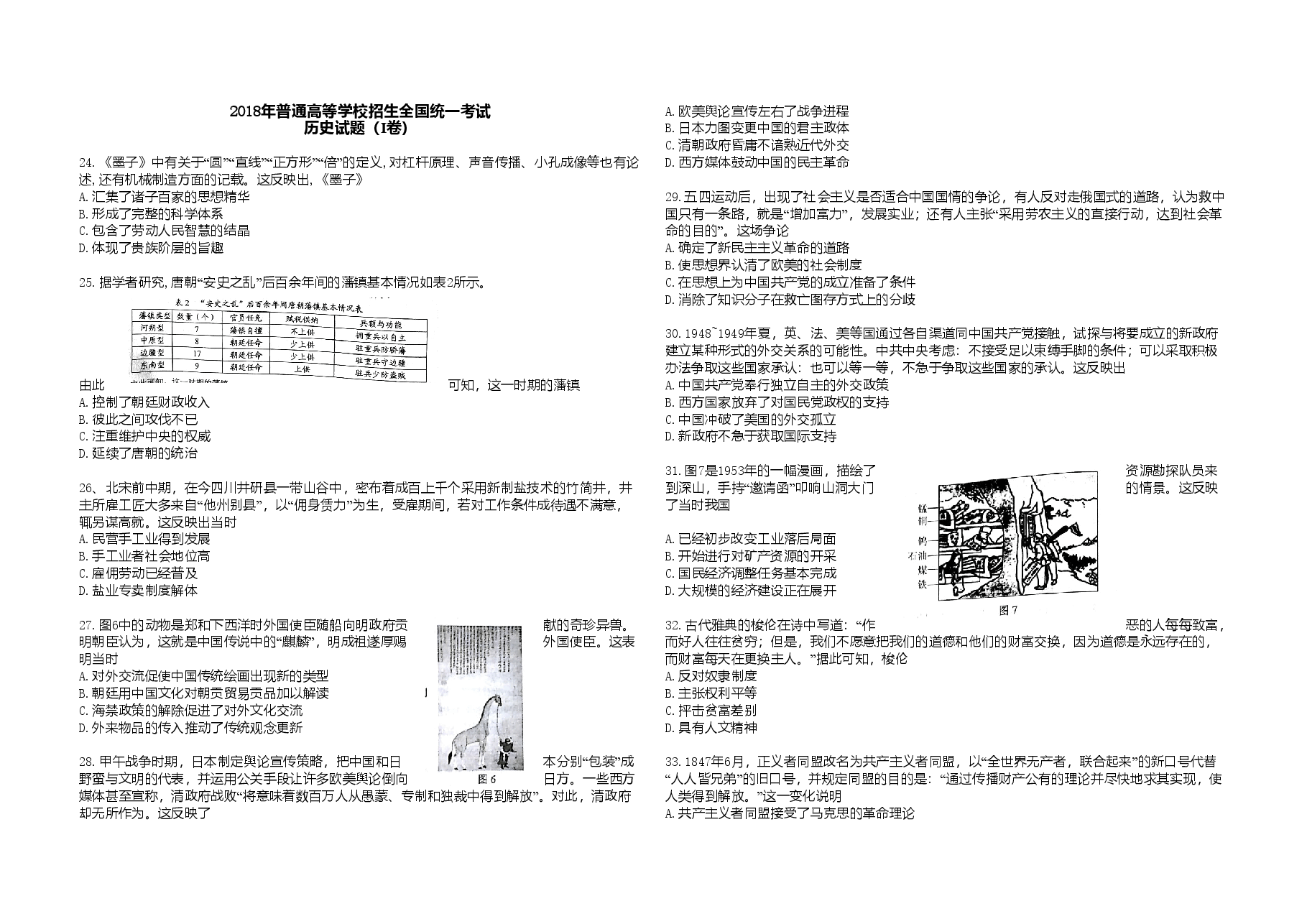 2018年广东高考历史(原卷版).doc,第1页预览