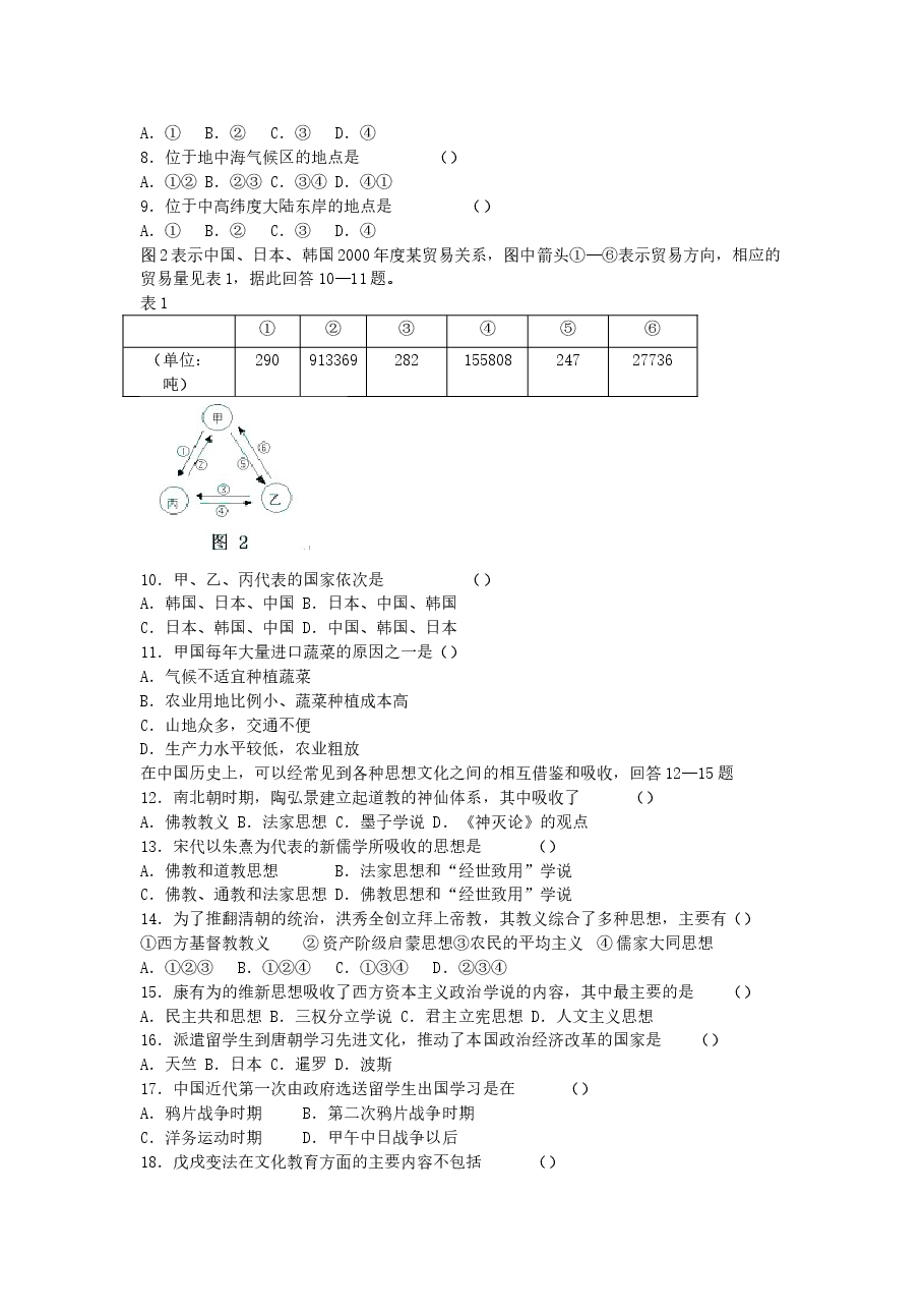 2005年重庆高考文科综合真题及答案.doc,第2页预览