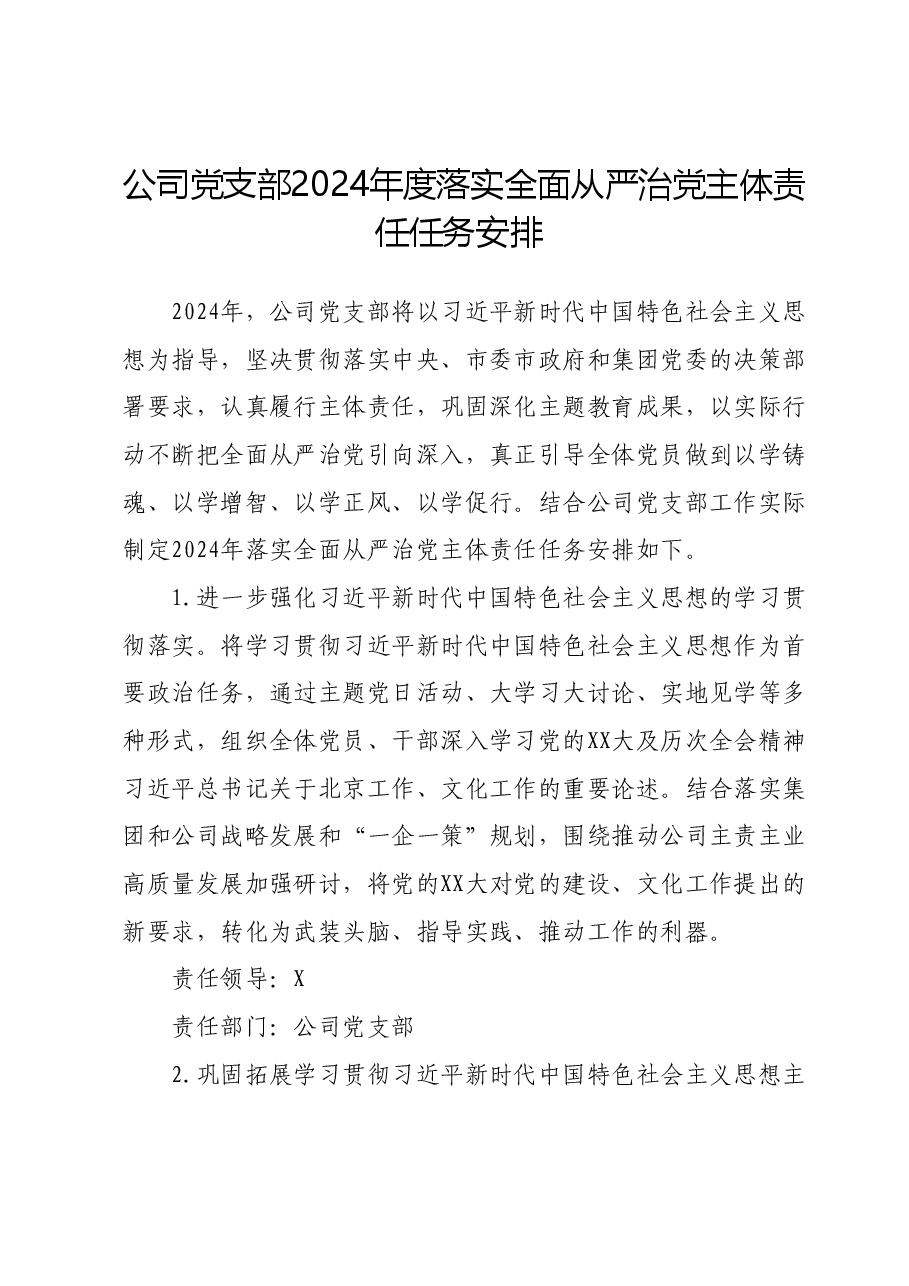公司党支部2024年度落实全面从严治党主体责任任务安排.doc,第1页预览