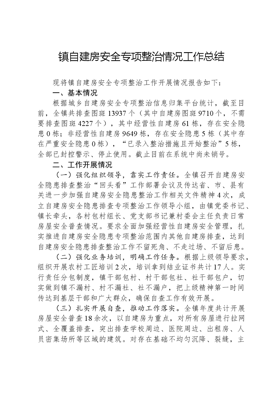 镇自建房安全专项整治情况工作总结.docx,第1页预览