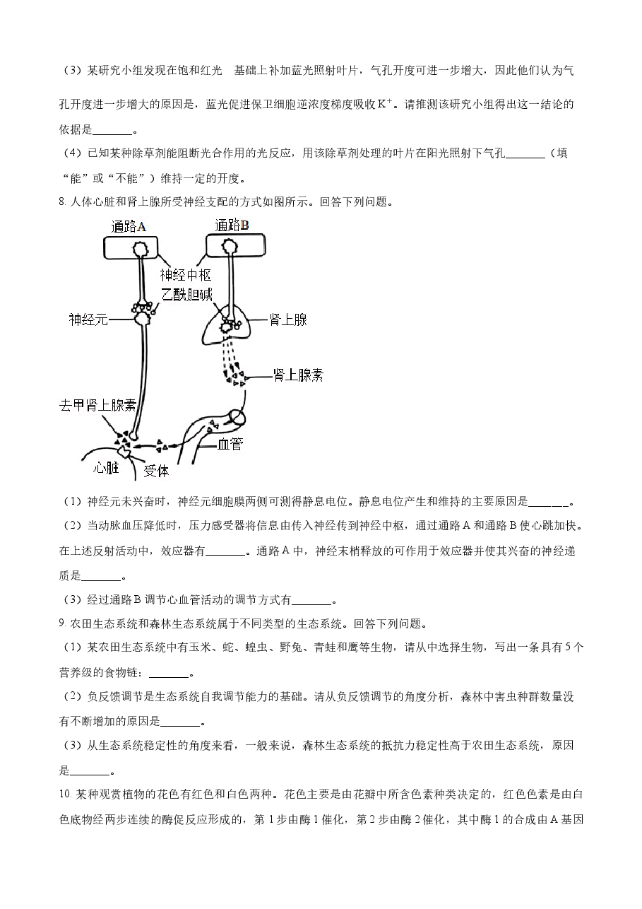 精品解析：2023年高考全国乙卷生物真题（原卷版）.docx，第3页预览