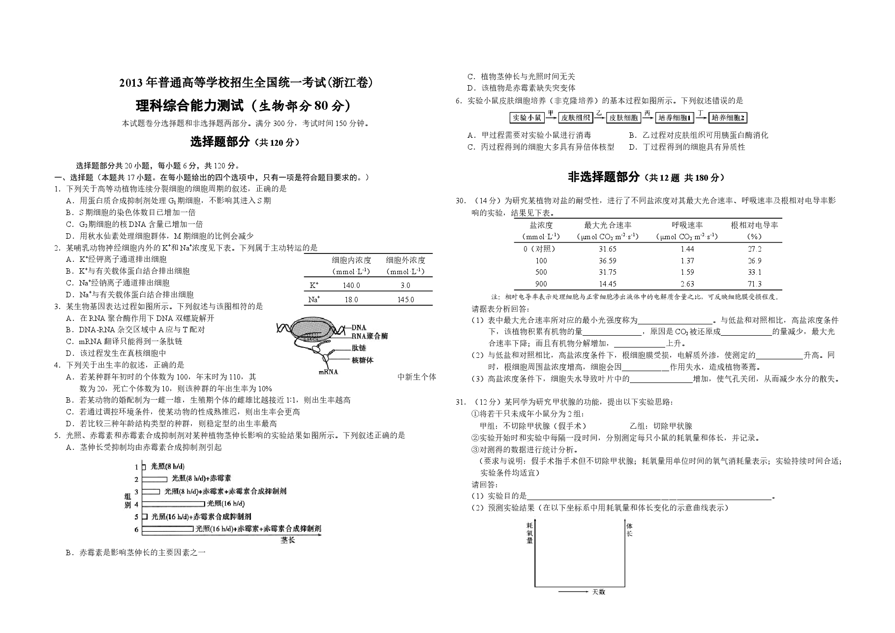 2013年浙江省高考生物(含解析版).docx,第1页预览