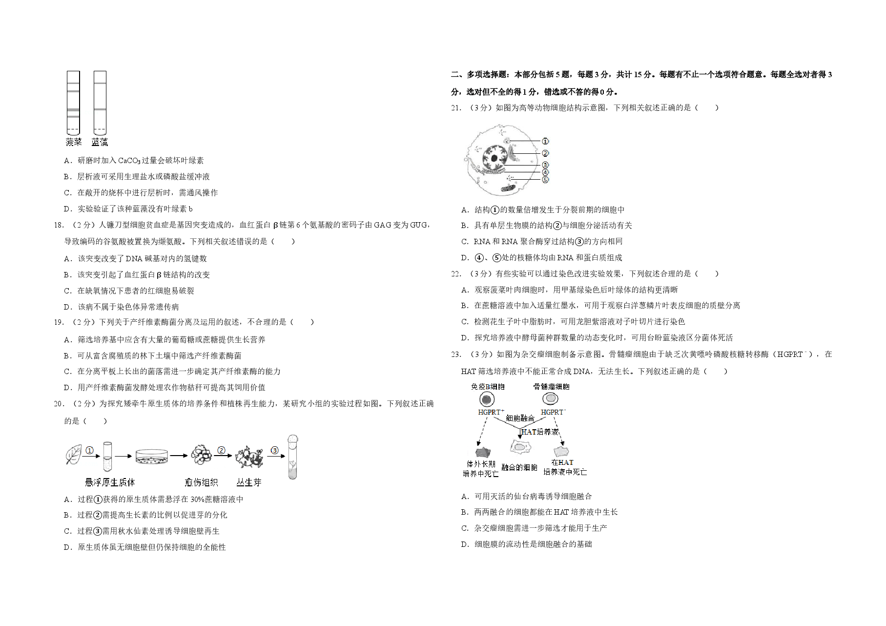 2019年江苏省高考生物试卷 .doc,第3页预览