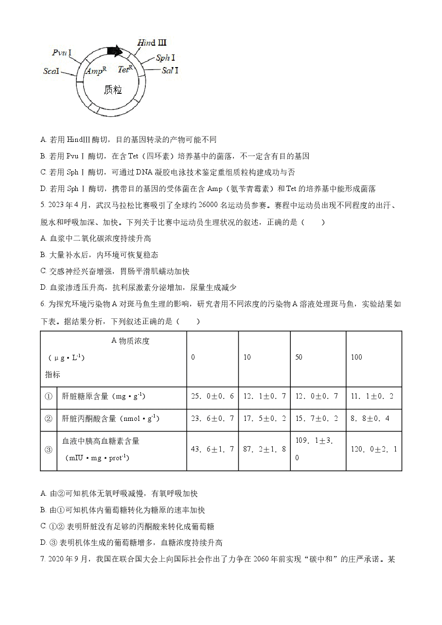 精品解析:2023年新高考湖北高考生物真题(原卷版).docx,第2页预览