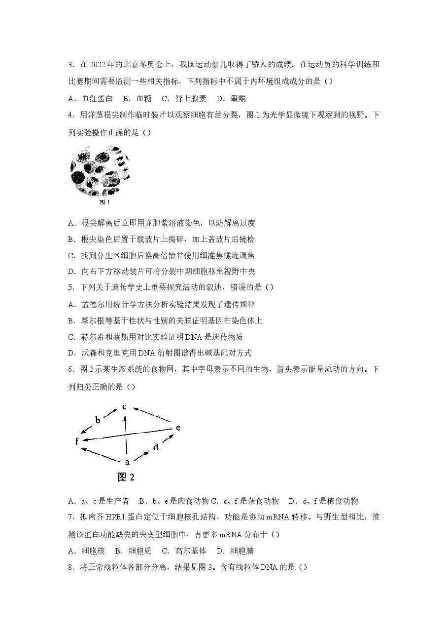 2022年高考真题——生物(广东卷) Word版(原卷).doc,第2页预览