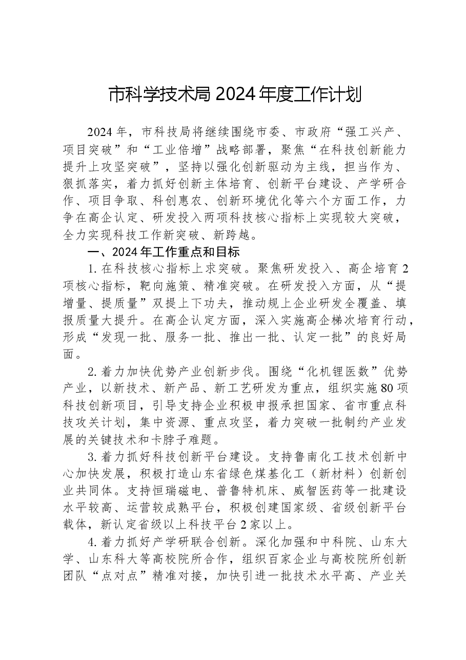 市科学技术局2024年度工作计划.docx,第1页预览