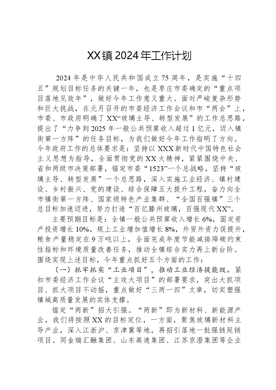 XX镇2024年工作计划.docx,第1页预览